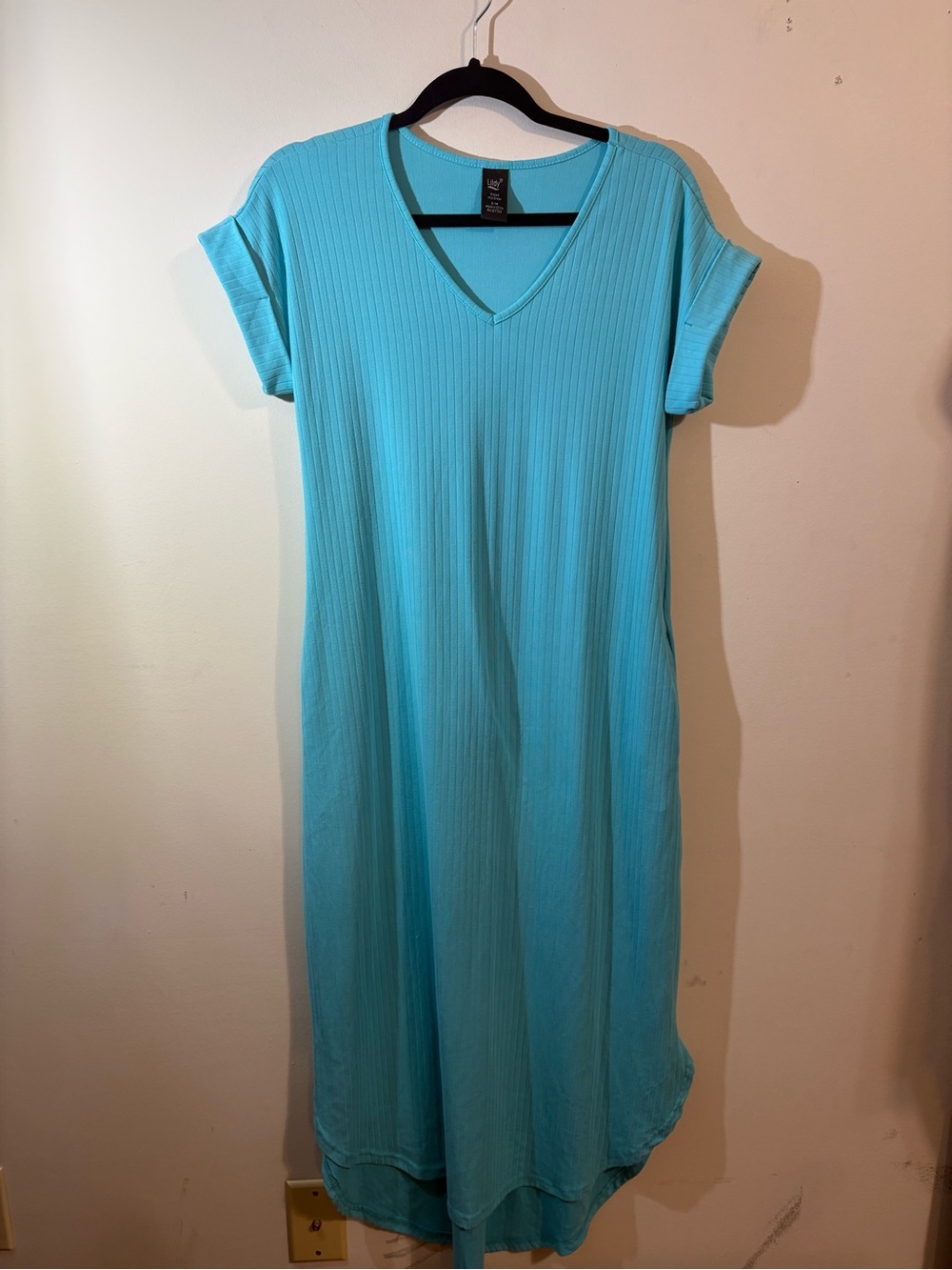 Lildy Ribbed Maxi Dress women’s S/M aqua teal Ribbed tshirt dress short sleeve